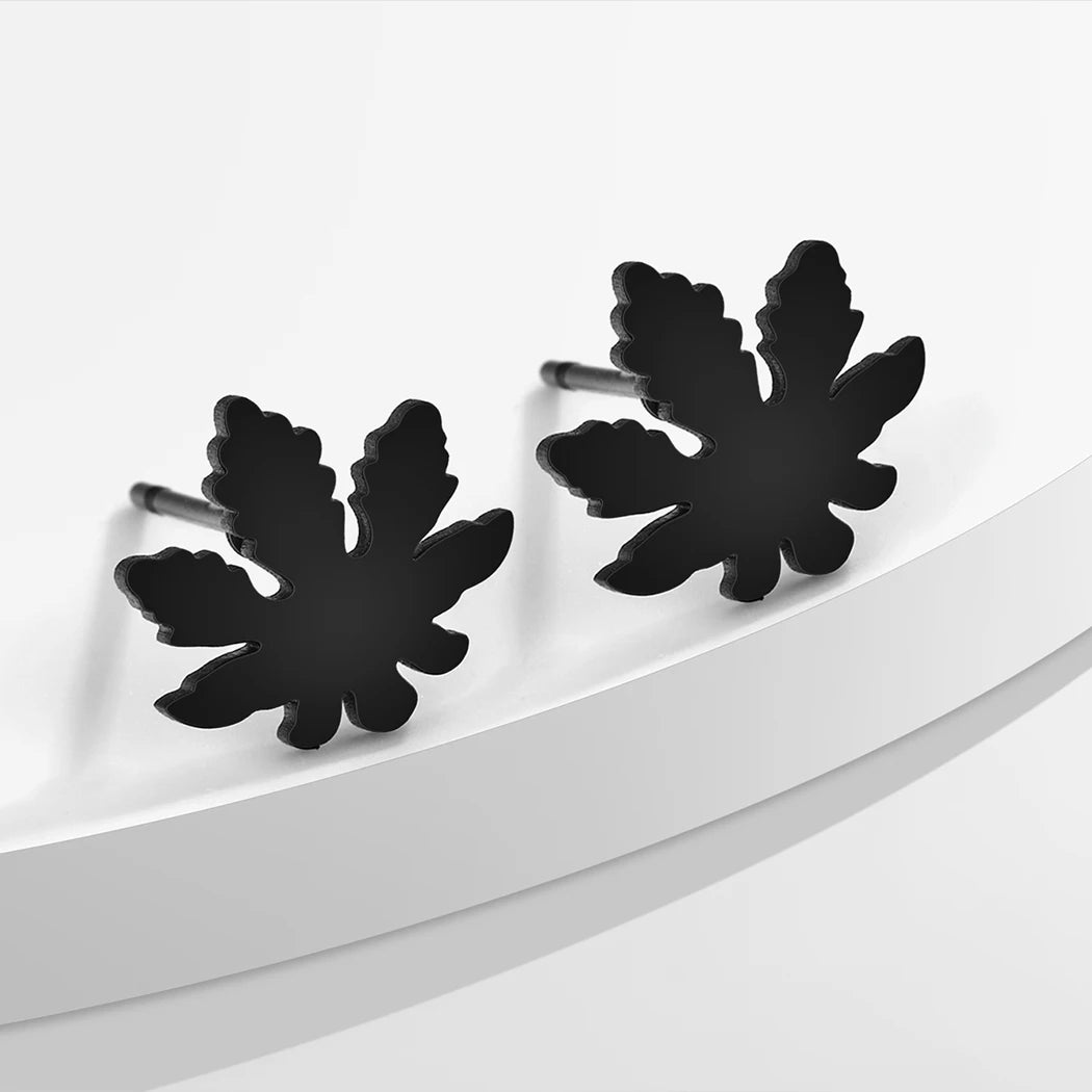 CHENGXUN Stainless Steel Mary Jane Weed Leaf Earrings - Image 3