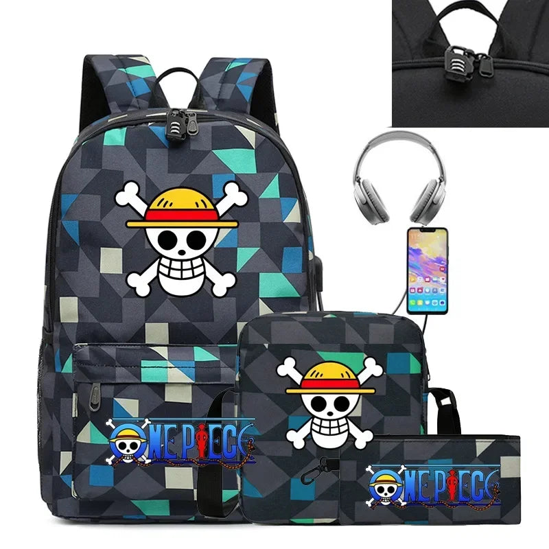 New Cartoon Japanese Manga One Piece USB Backpack - Image 11