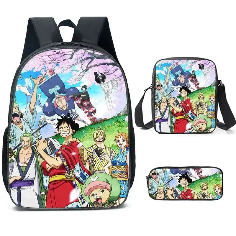 New 3PC-SET One Piece Luffy Schoolbag Backpack - Image 4