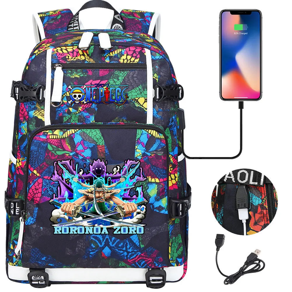 One Piece Anime Large Capacity Backpack with USB - Image 20