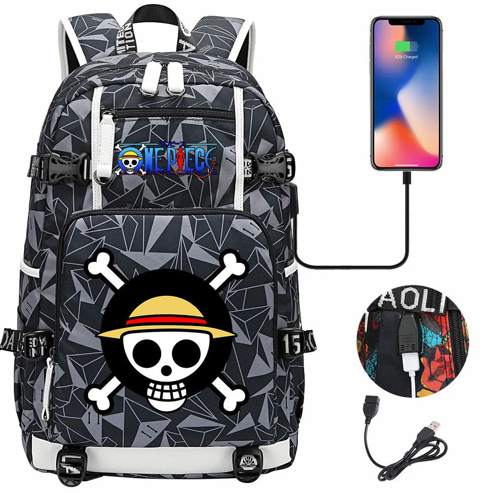 One Piece Anime Large Capacity Backpack with USB - Image 38