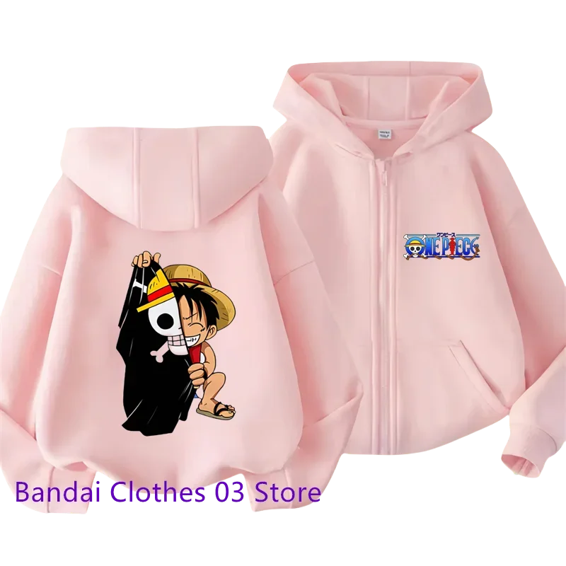 Hot Anime One Piece Kids Zipper Hoodie – Cartoon Luffy Print Autumn/Winter Sweatshirt - Image 2