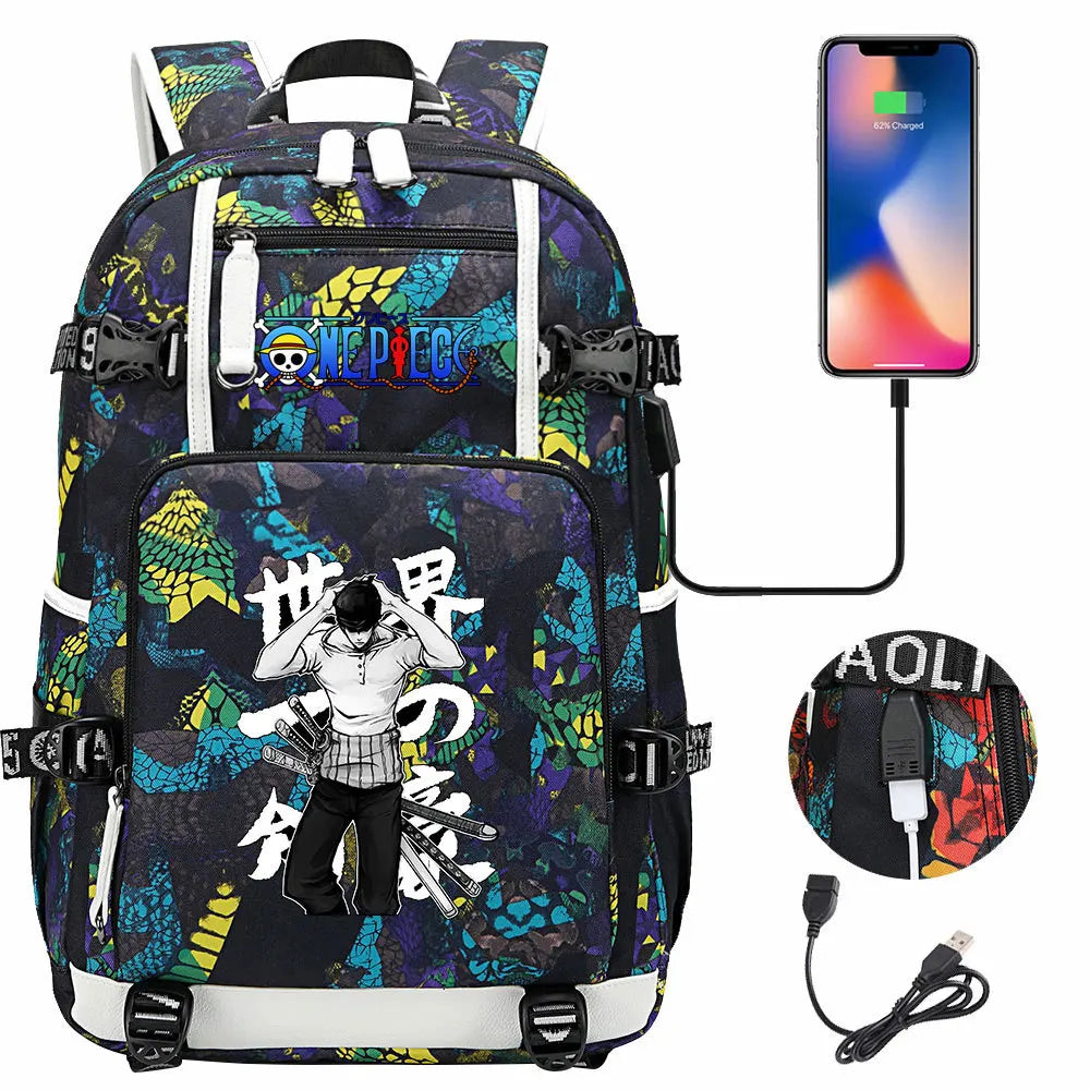 One Piece Anime Large Capacity Backpack with USB - Image 16