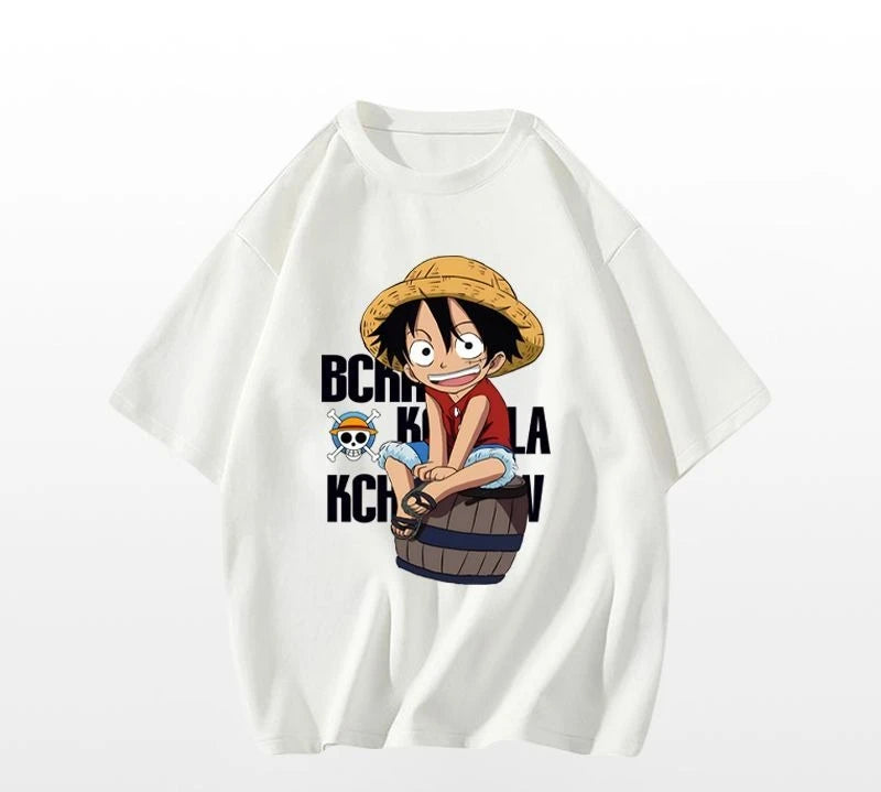 Heavy Black ONE PIECE Luffy Cartoon Printed Cotton T-Shirt - Image 5