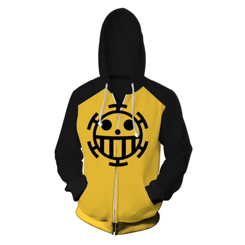 Japanese Anime One Piece Trafalgar D. Water Law Hoodie – Cosplay Long Sleeve Zip-Up Sweatshirt - Image 13
