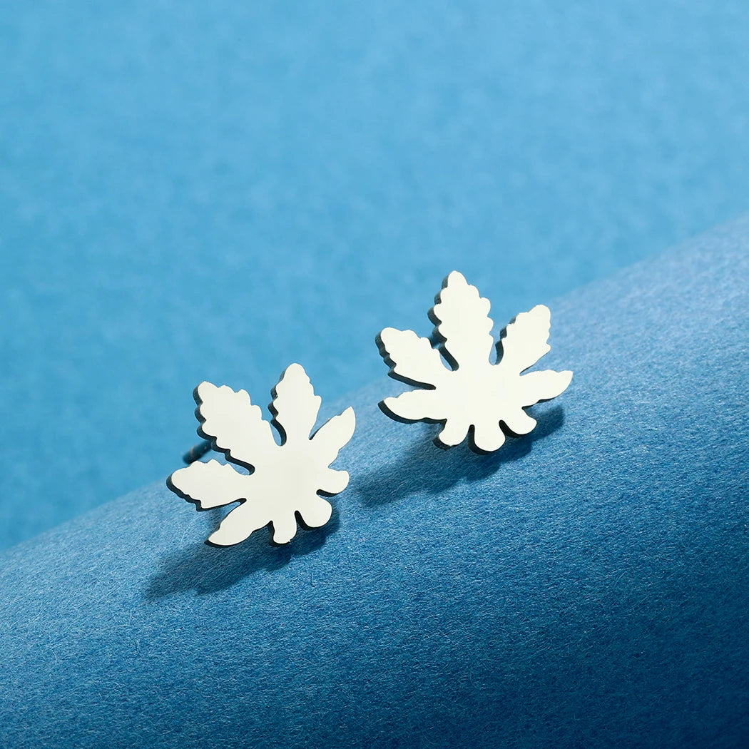 CHENGXUN Stainless Steel Mary Jane Weed Leaf Earrings - Image 6