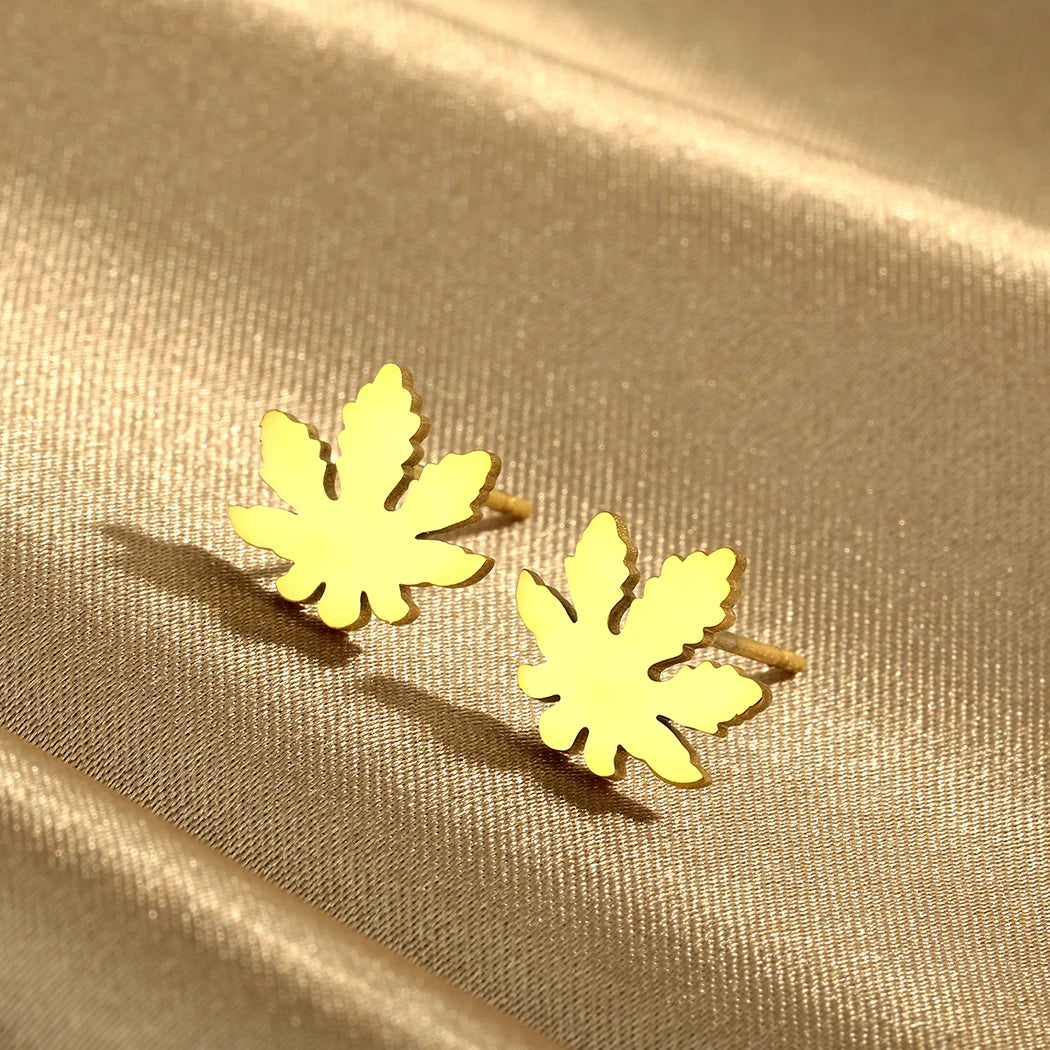 CHENGXUN Stainless Steel Mary Jane Weed Leaf Earrings