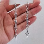 Fashion Punk Tiny Wire Thorns Iron Star Drop Earrings