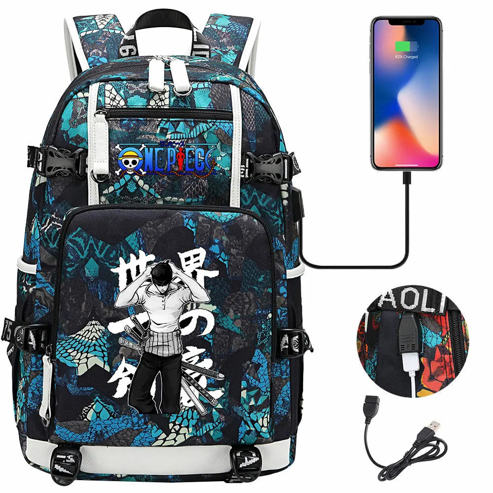 One Piece Anime Large Capacity Backpack with USB - Image 44