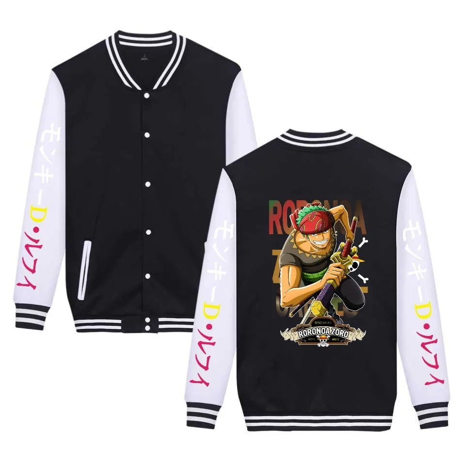 One Piece Anime Autumn/Winter Thick Jacket – Baseball Uniform Style with Straw Hat Luffy Print - Image 3