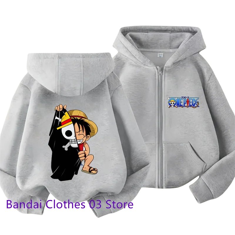 Hot Anime One Piece Kids Zipper Hoodie – Cartoon Luffy Print Autumn/Winter Sweatshirt - Image 9