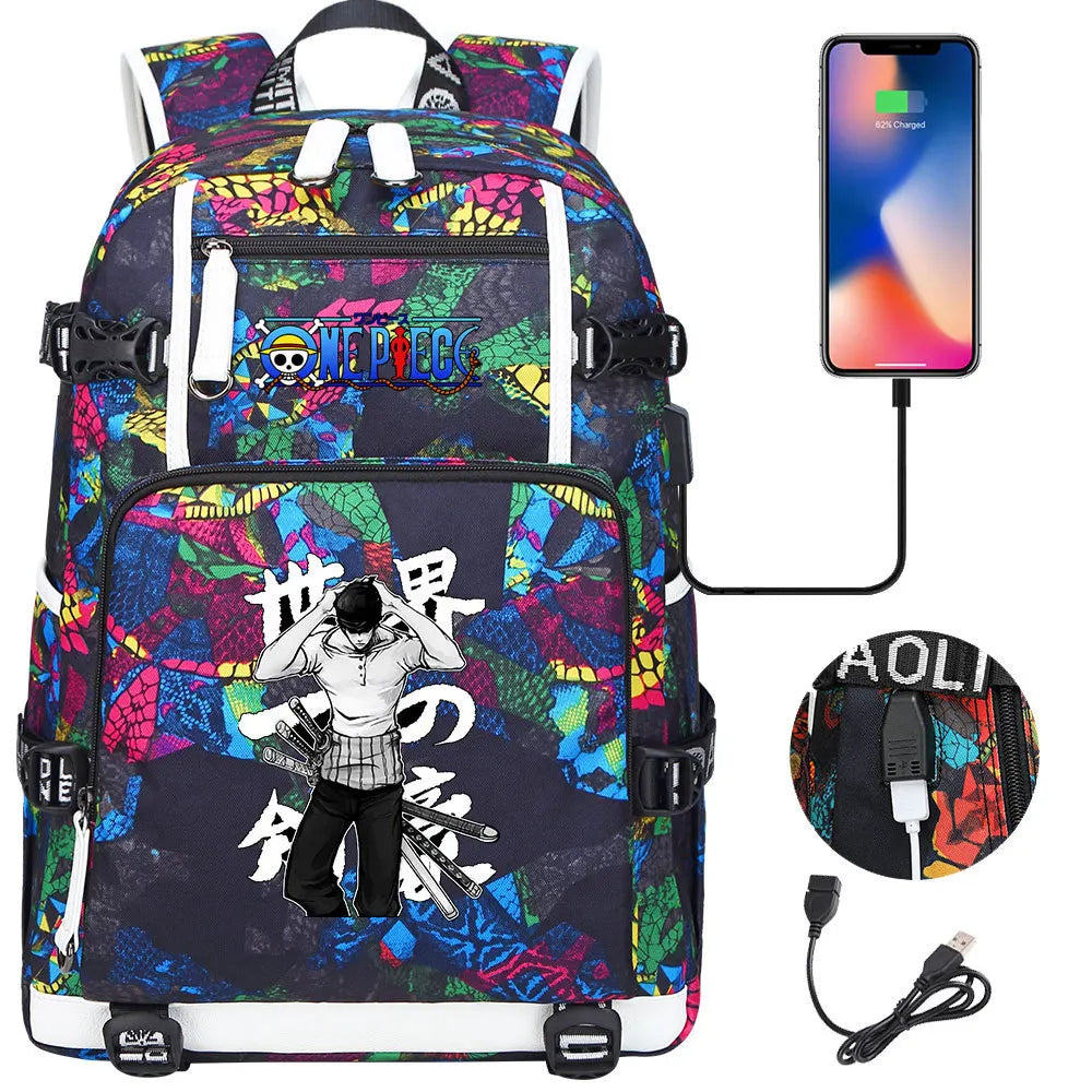 One Piece Anime Large Capacity Backpack with USB - Image 13