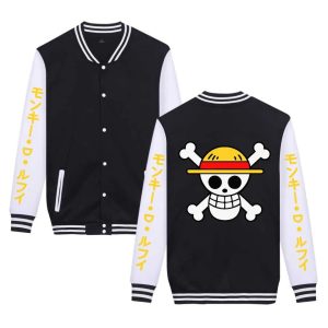 One Piece Anime Autumn/Winter Thick Jacket – Baseball Uniform Style with Straw Hat Luffy Print