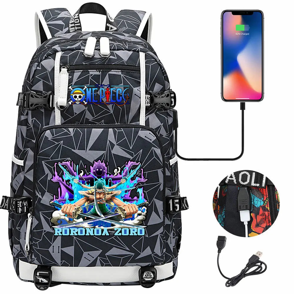 One Piece Anime Large Capacity Backpack with USB - Image 41