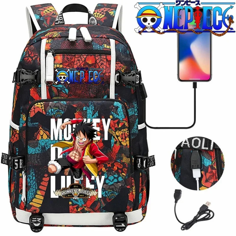 One Piece Anime Large Capacity Backpack with USB - Image 3